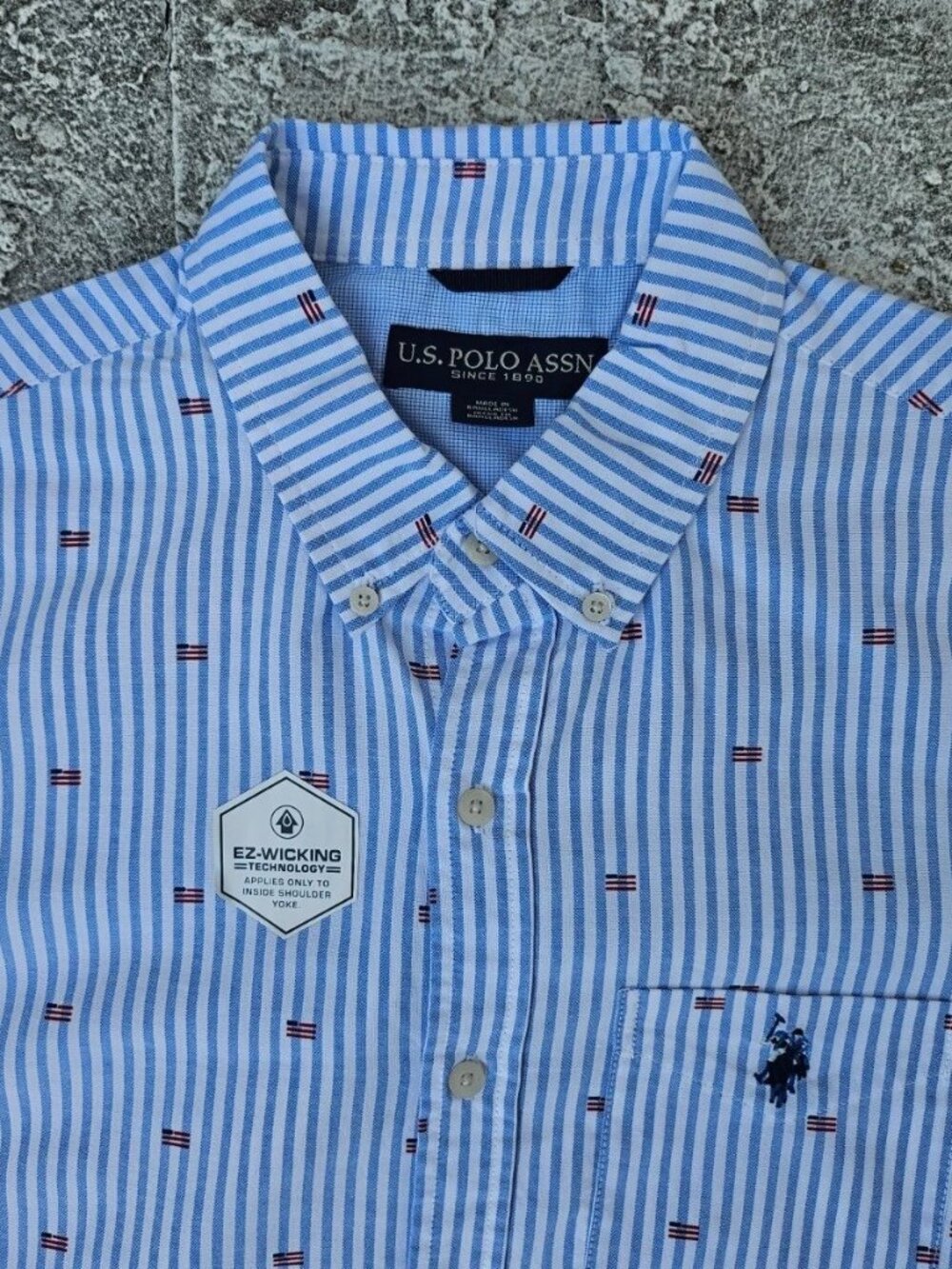 U.S. Polo Assn. Men Casual Short Long Sleeve Collared Blue Stripe Size M NWT - Picture 6 of 10